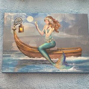 Mermaid Canvas Art with Lantern - Blue and Brown